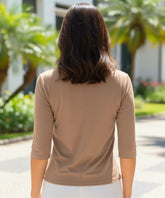 Comprar blusa básica feminina marrom manga 7/8 em viscose elastano confortável para trabalho e casual barato ou em promoção ZARA